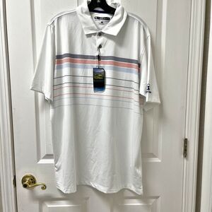 Pebble Beack White Striped Polo Dry-Luxe Shirt Size XL NWT